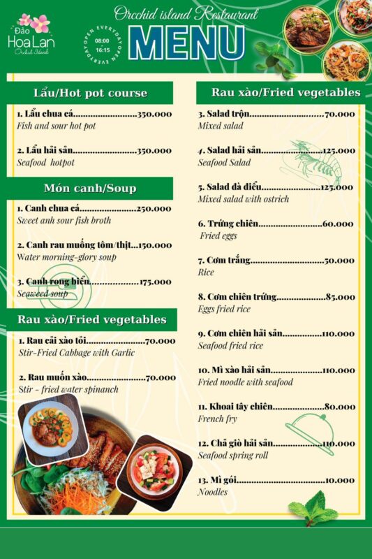 menu nhà hàng đảo hoa lan nha trang