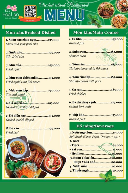 menu nhà hàng đảo hoa lan nha trang