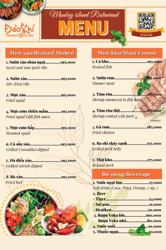 menu nhà hàng đảo khỉ nha trang